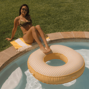 Yellow Cabana Striped Fabric Covered Tube Float - Adult Pool Float
